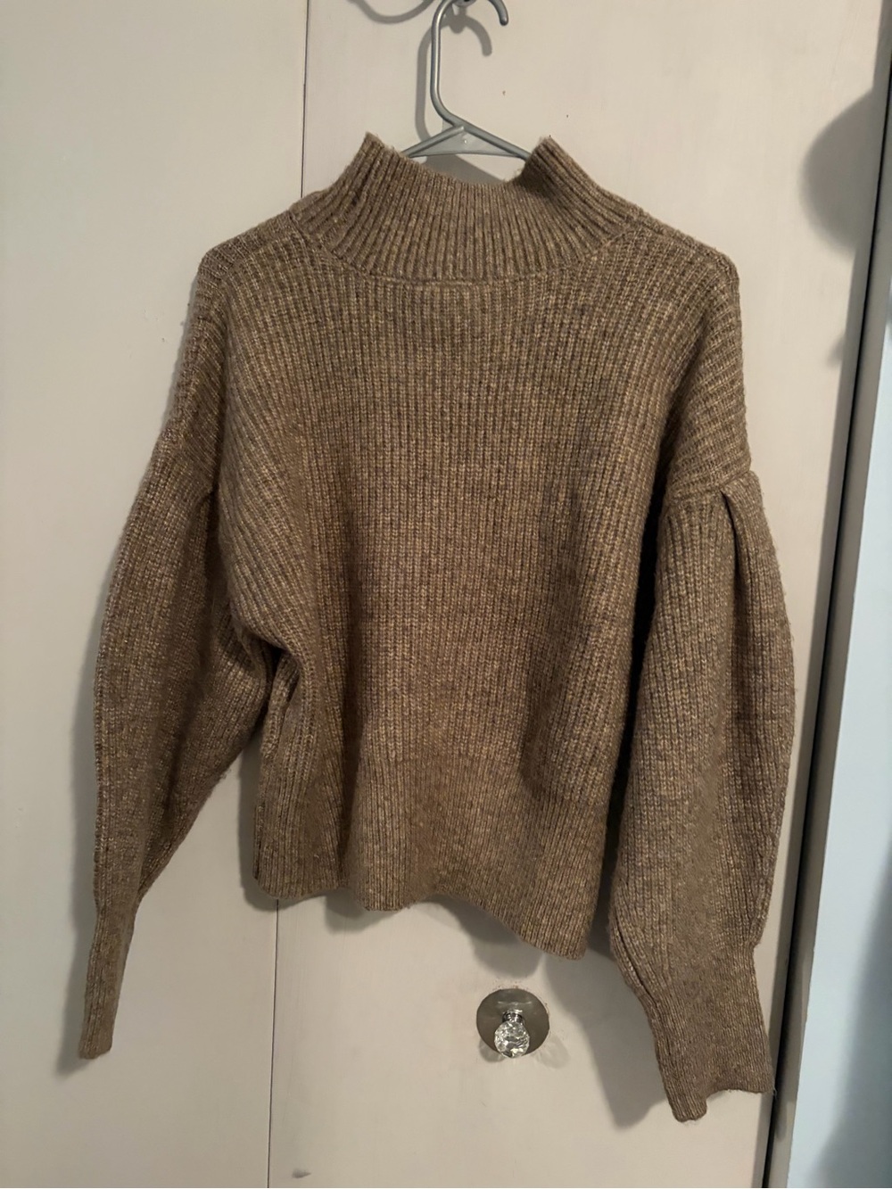 Women's Mock Neck Ribbed Pullover Sweater - Tan